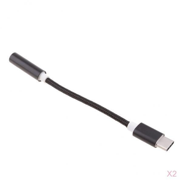 2 X Type C to 3.5mm Headphone Jack Adapter Converter for Moto Z / Le 2 Black