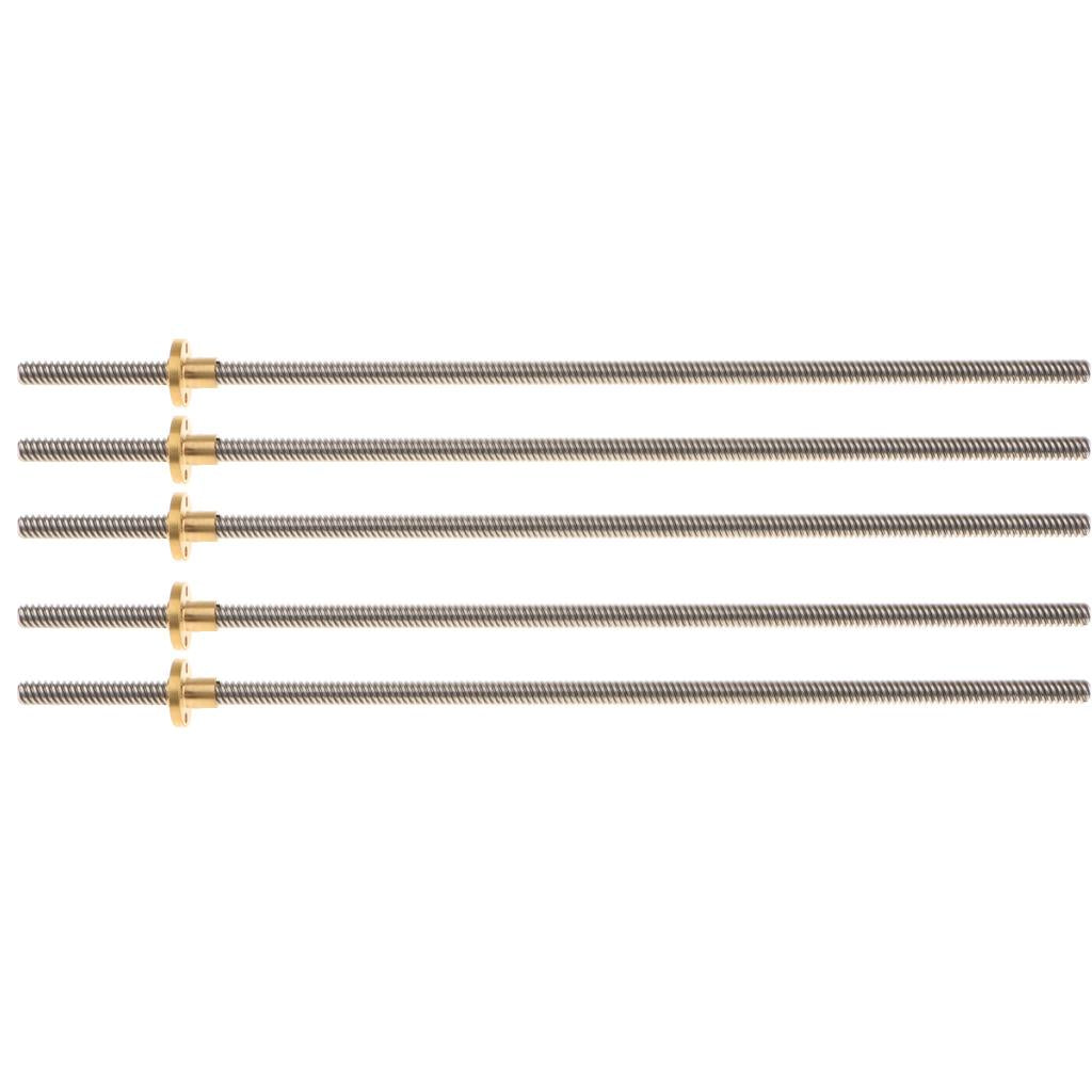 5 Pieces 345mm 3D Printer T8 8mm Lead Screw Rod+ Brass Anti Backlash Nut TR8