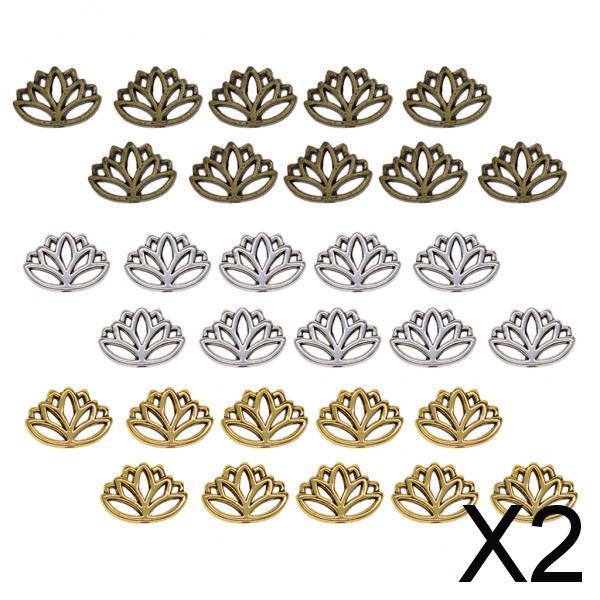2x30x Retro Hollow out buddha yoga lotus flower metal spacer bead mixed