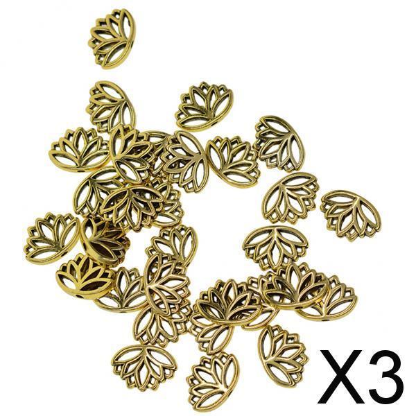 3x30x Retro Hollow out buddha yoga lotus flower metal spacer bead Antique Gold