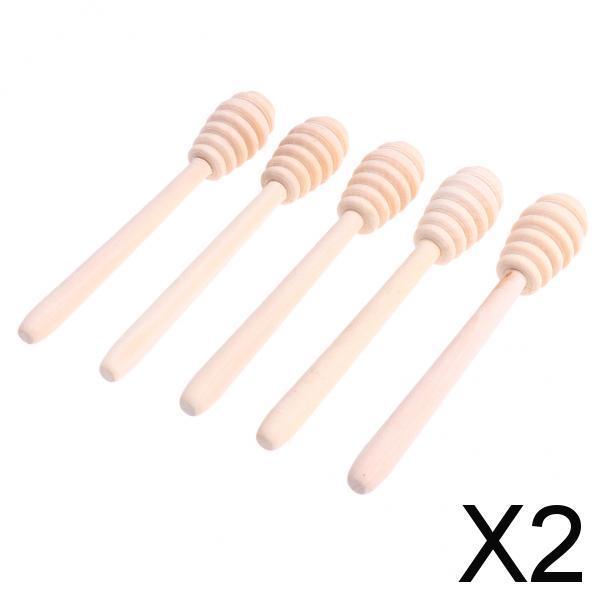 2x5 Pieces Wooden Honey Stirring Sticks Jam Muddler Kitchen Cooking Rods Tool