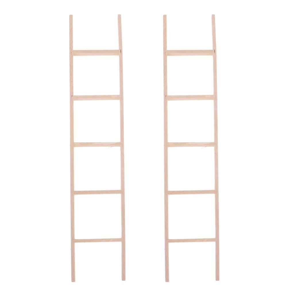 Miniature Straight Wooden Ladder For Dollhouse Outdoor Accessories 2 Piece