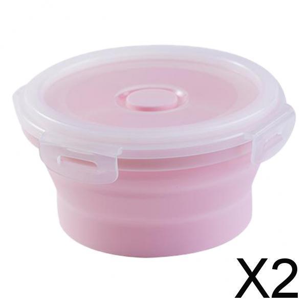 2xRound Food Container Storage Collapsible Camping Bowl Microwave Refrigerator small 350ML pink