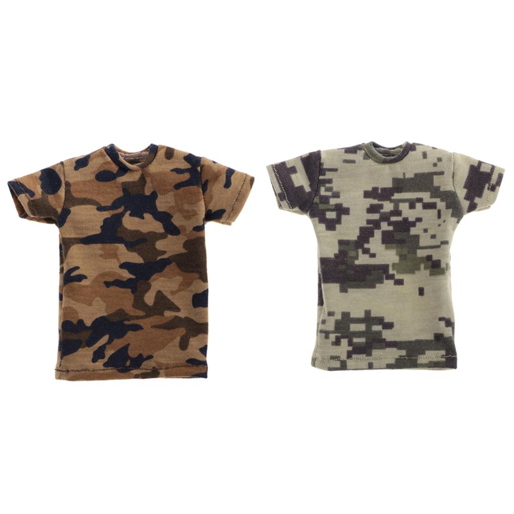 2 Pieces 1/6 Short Sleeve T-shirt Camo Top for 12'' Male Action Figure Body