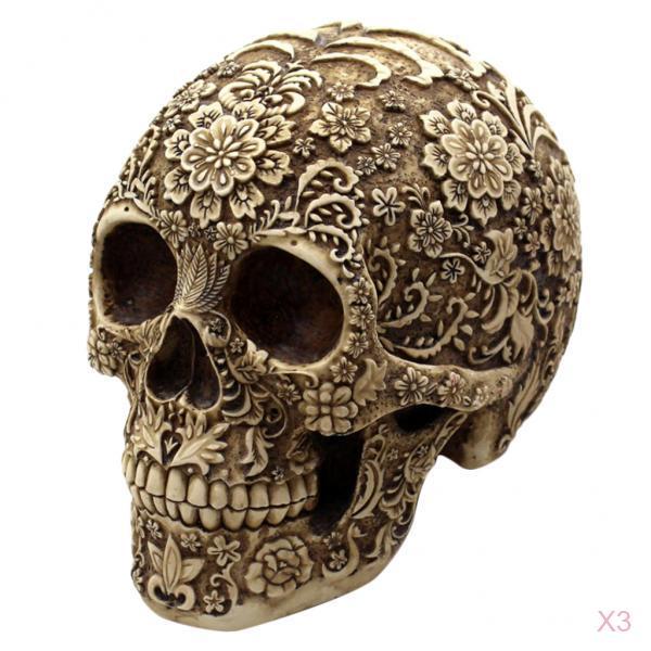 3x Halloween Skull Skeleton Party Home Decor Ornament Life Size Resin Statue
