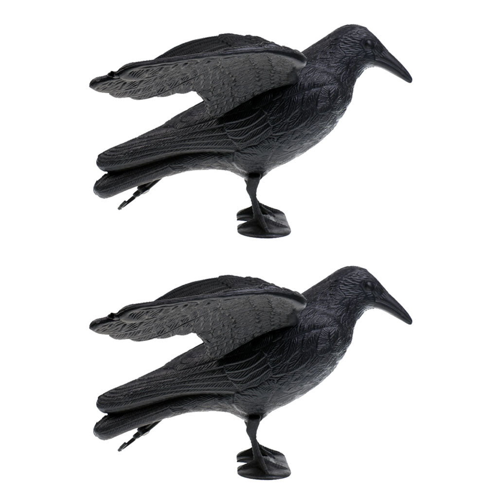 2 Pieces Realistic Full Body Crow Raven Hunting Decoy Scarer Greenhand Gear