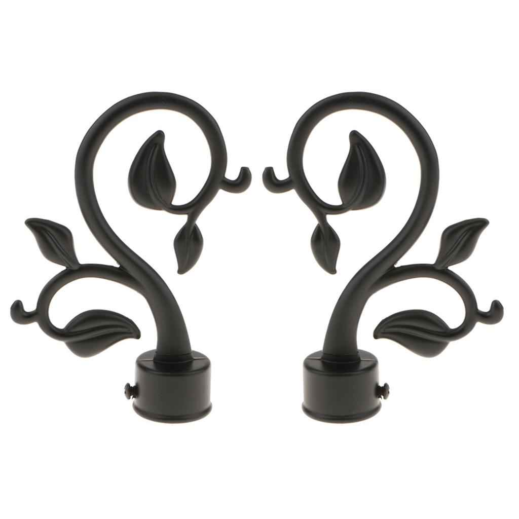2Pcs Aluminum Alloy Window Curtain Pole End Drape Rod Finals Head for Rods with Dia. 28mm Leaf#Black