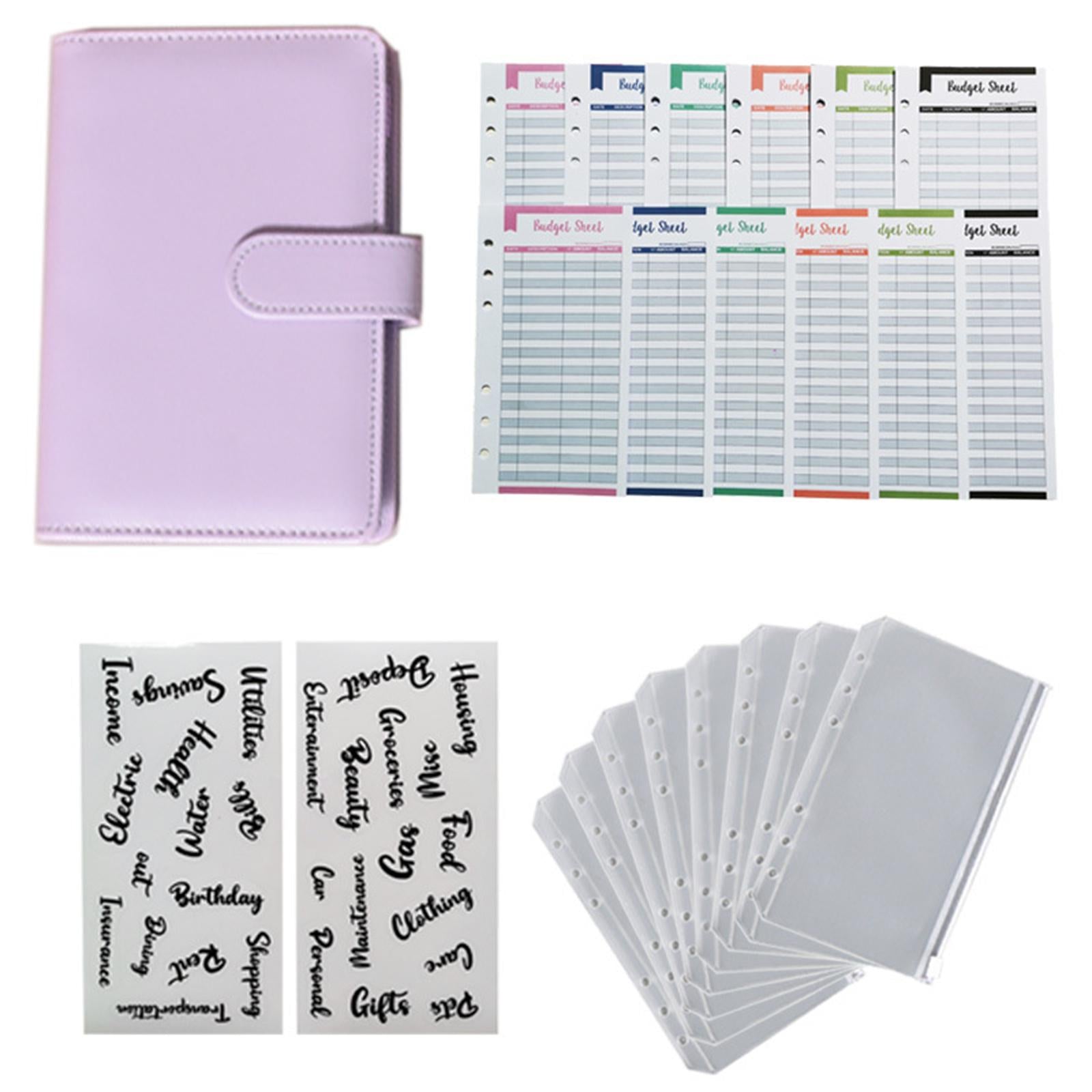 PU Leather A6 Notebook Binder Budget Binder 8 Binder Pockets for Cash Bills Purple