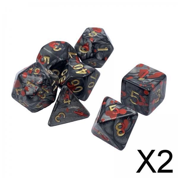 2x7 Pieces Polyhedral Dices Set Entertainment Toy for Party Game Tabletop Game Black Red