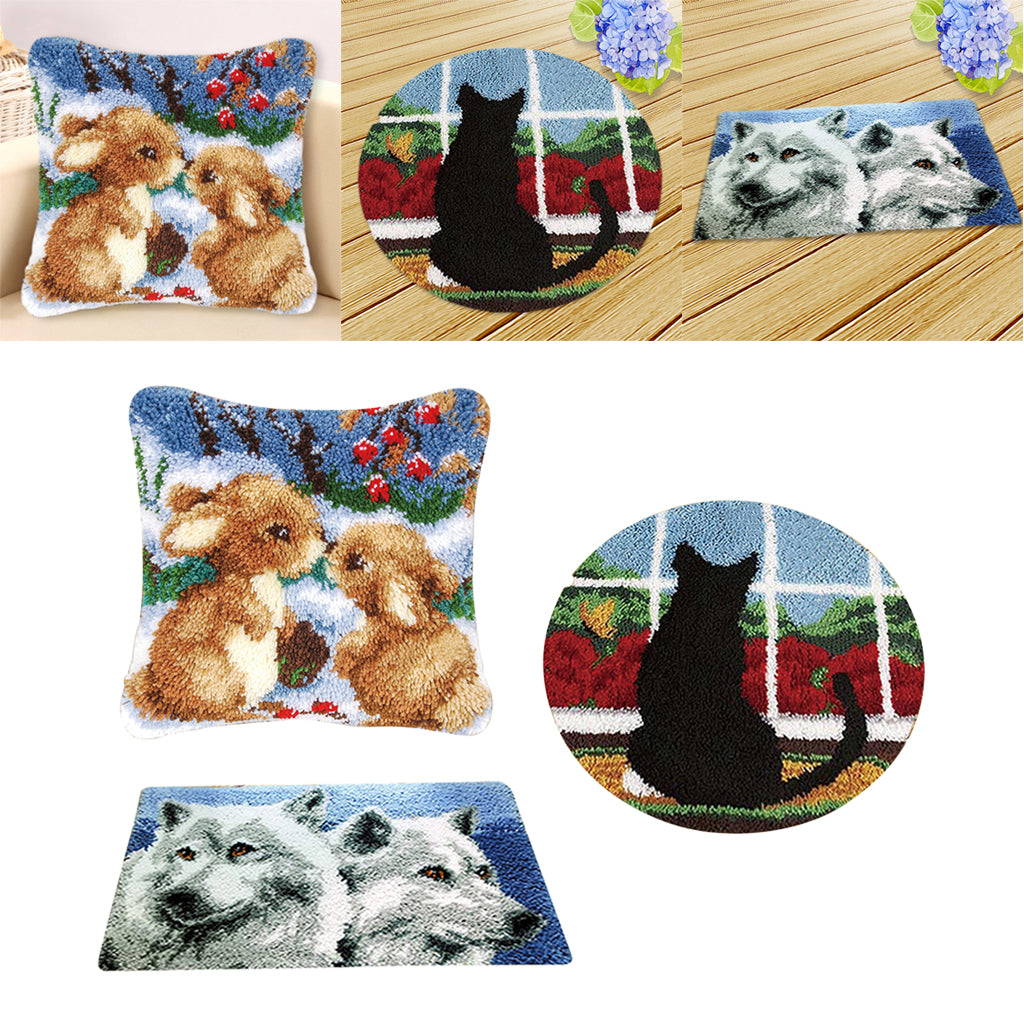 3 Set Animal Pattern Latch Hook Rug Kits with Tools DIY Home Art Ornaments