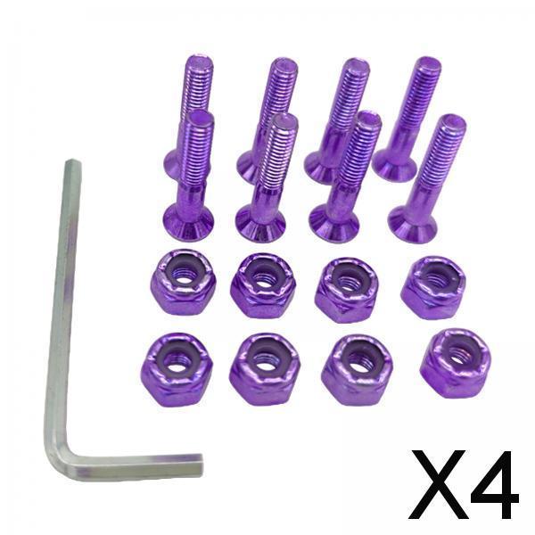 4x8pcs Replacement Skateboard Hardware Set Longboard Screws Accessories purple