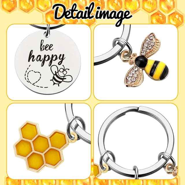 Bee Keychain Inspirational Keyring Gifts - Bee Keyrings, Bee Charm, Honey Key Ring, Cute Bee Accessory Keyrings, Bee Happy Keychain Gifts for Men Women Boys Girls Bag Purse Wallet Handbags Backpack