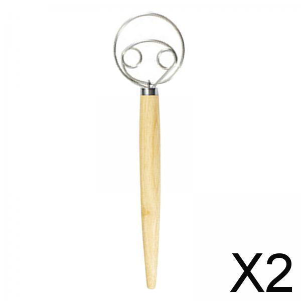 2xDanish Dough Whisk, Stainless Steel/Wood Double