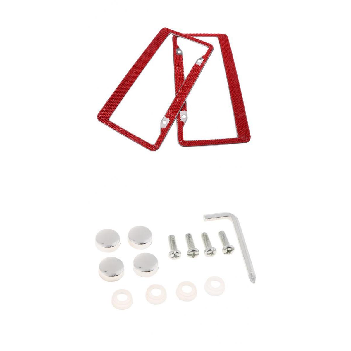 2Pcs 12x6" License Plate Frame w/8X Rhinestone Screws Caps Kit"