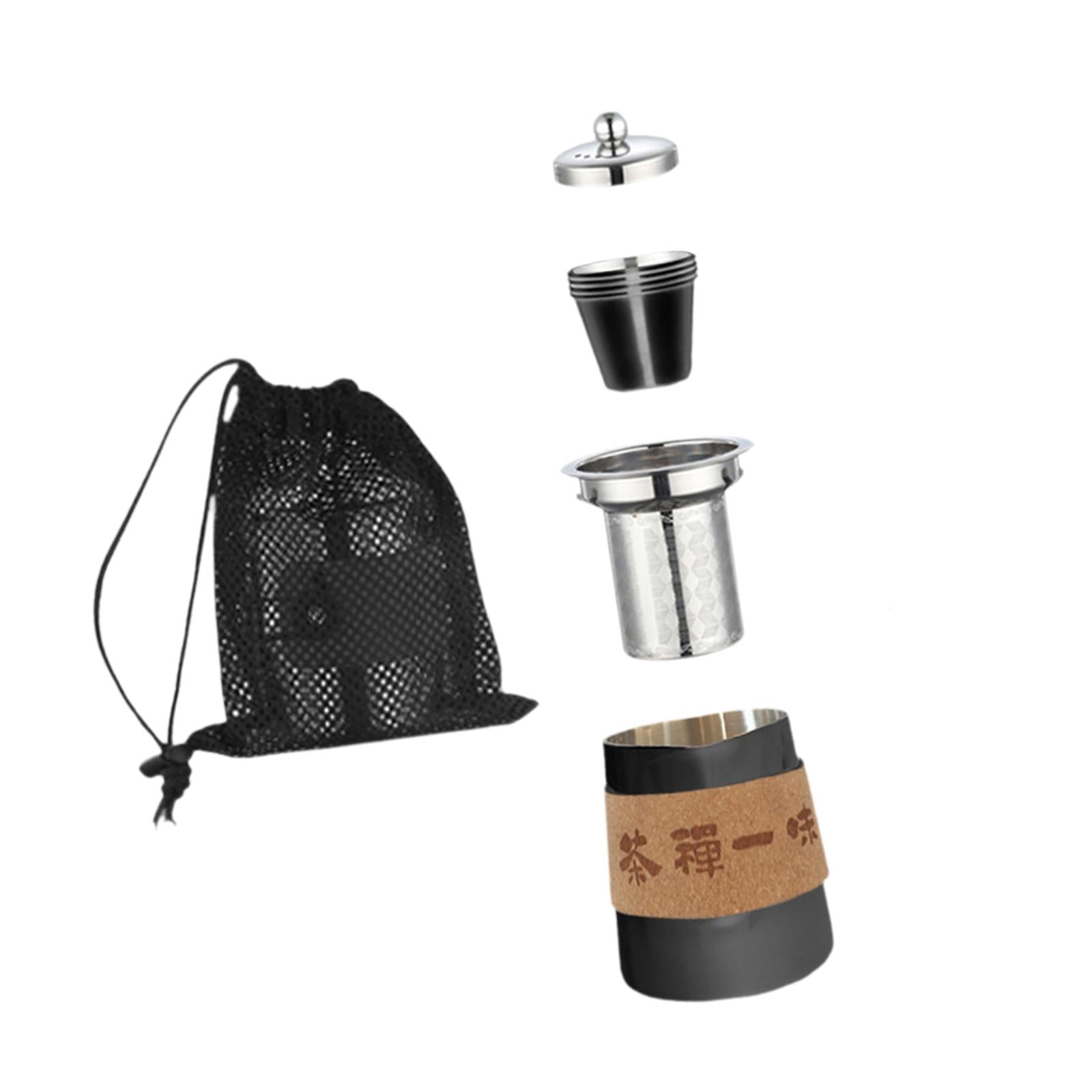 Camping Tea Kettle Mugs Set Stainless Steel Tea Pot for Hotel Fishing Picnic black