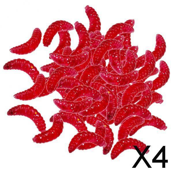 4x100 Pieces/Set Fishing Soft Grub Worm Bread Bug Maggots Lures Baits Red