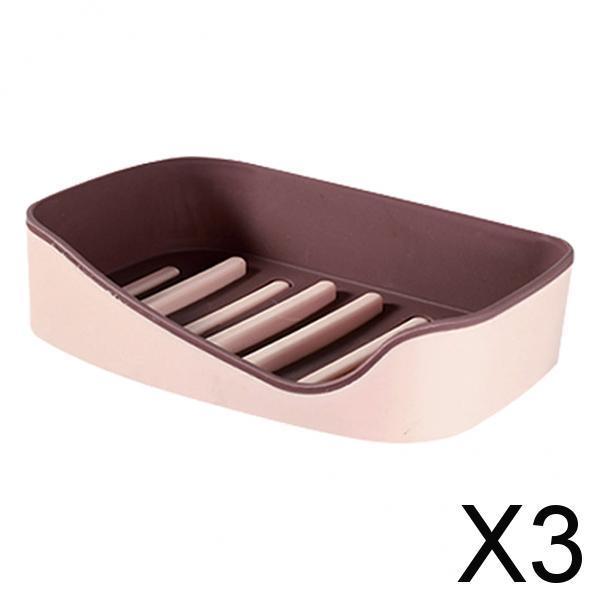 3xSoap Holders with Drain, Double Layer Draining Soap Box for Bathroom Red
