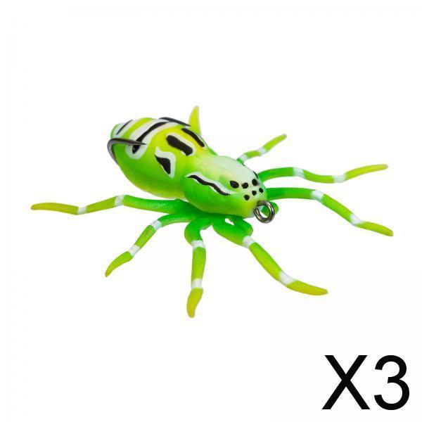 3xArtificial Web Spider Baits 7.5cm 3D Simulation Spider Soft Lures for Salmon Green
