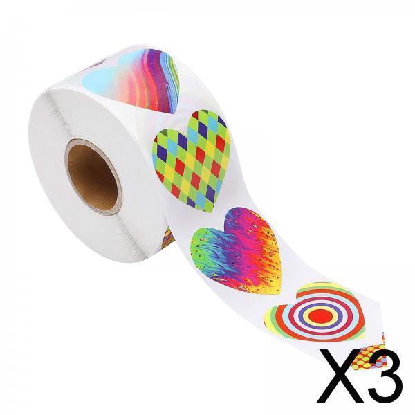 3x500 Pieces Funky Heart Stickers Heart Shaped Sticker for Cards Decoration 1 Inch