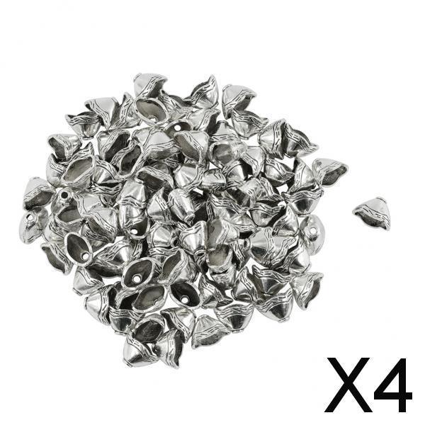 4x100 Pieces Beads Cap Tassel End Cap Jewelry Making Findings Antique Silver