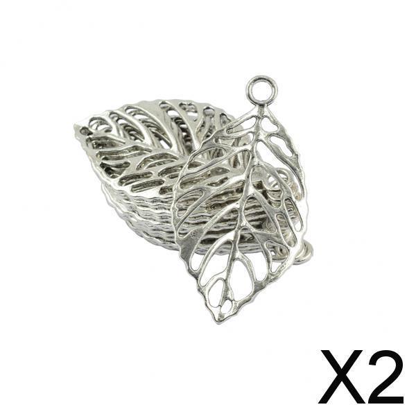 2x20 Pcs Silver Hollow Rose Leaf Vein Charms Pendants Connector DIY Making