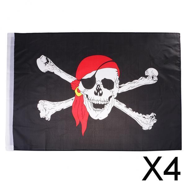 4x2ftx3ft Pirate Skull with Red Bandana Flag Polyester 60x90cm for Hom Decors