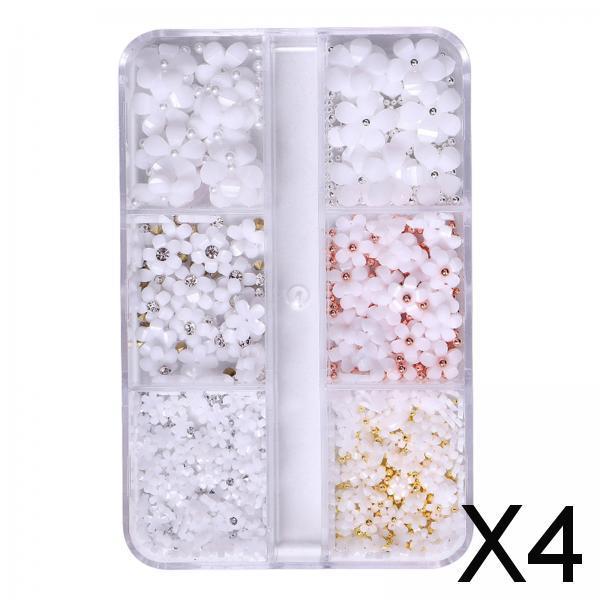 4xMixed 3D Flower Nail Charms 6 Grids Nail Decoration Supplies for Nail Crafts Style A