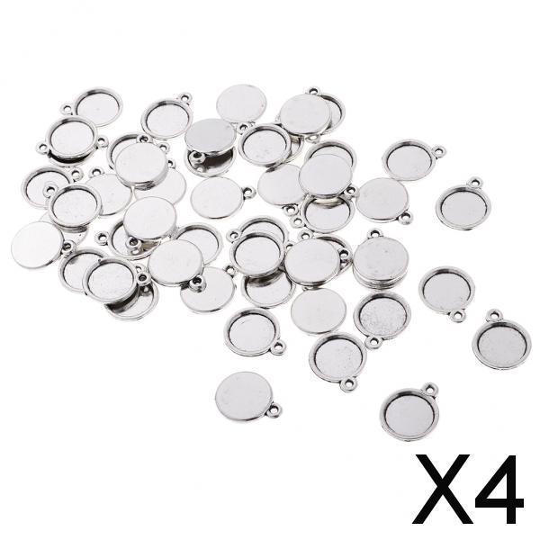 4x50 Pieces Blank Round Cabochon Bezel Settings Pendants Charms Base Silver