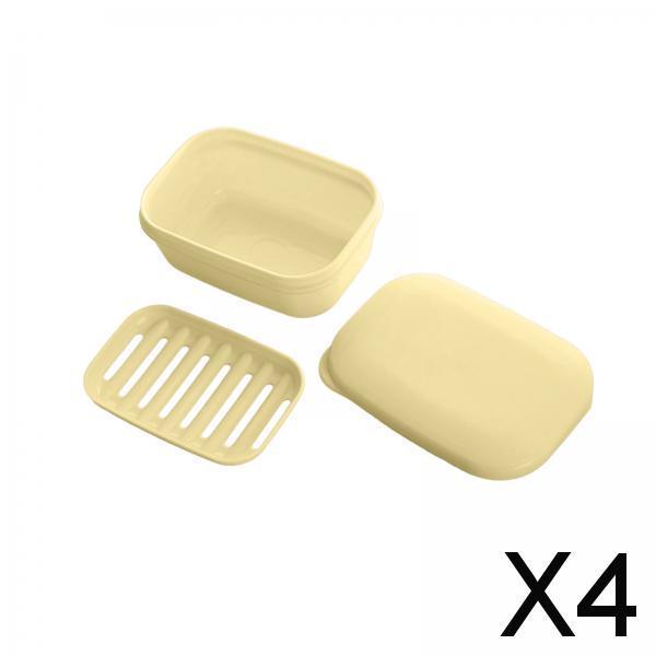 4xDetachable Soap Holder with Lid with Removable Draining Tray for Camping Gym Yellow