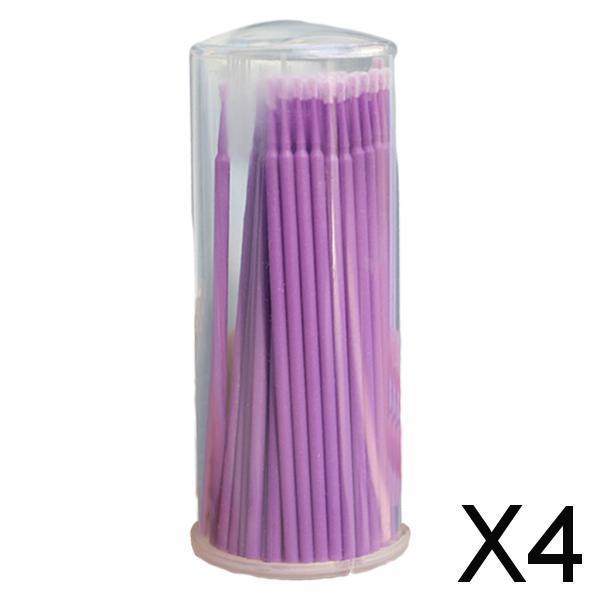 4x100PCS Eyelash Cotton Swab Disposable for Eye Makeup 96x1.9mm Head Purple