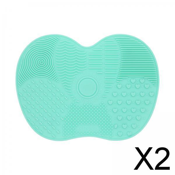 2xMakeup Brush Cleaner Pad Apple Shape Scrubber Mat for Eyeshadow Brush Travel Green