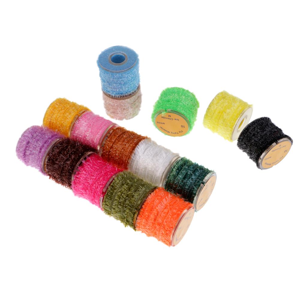 15 Rolls Fly Fishing Tinsel Chenille Crystal Flash Line Fly Tying Materials