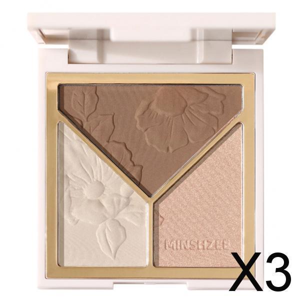 3xHighlighter Contour Palett Face Contouring Kit Highlighting Powder Brown 
