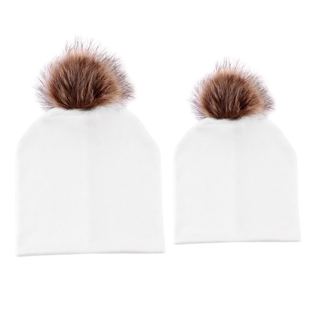 2PCS Parent-Child Hat, Mother & Baby Winter Warm Hat Family Beanie Ski Cap White