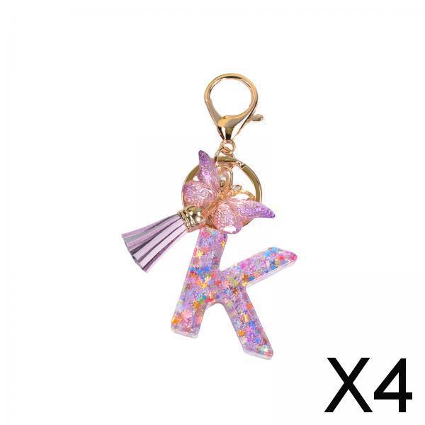 4xResin Keychain Ornaments Girls Women Gifts English Alphabet Keyring Keychain K
