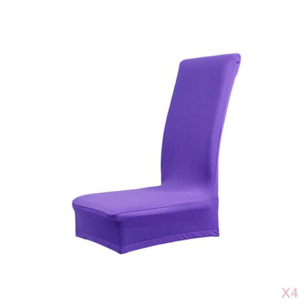 4Pcs Solid Color Polyester Spandex Dining Stool Chair Cover Slipcover Purple