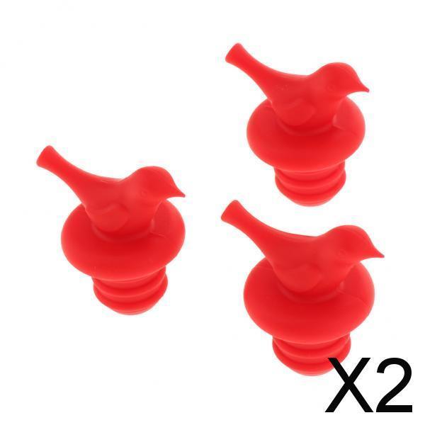 2x3 Pcs Silicone Little Bird Wine Bottle Stopper Cork Cap Sealer Plug Red