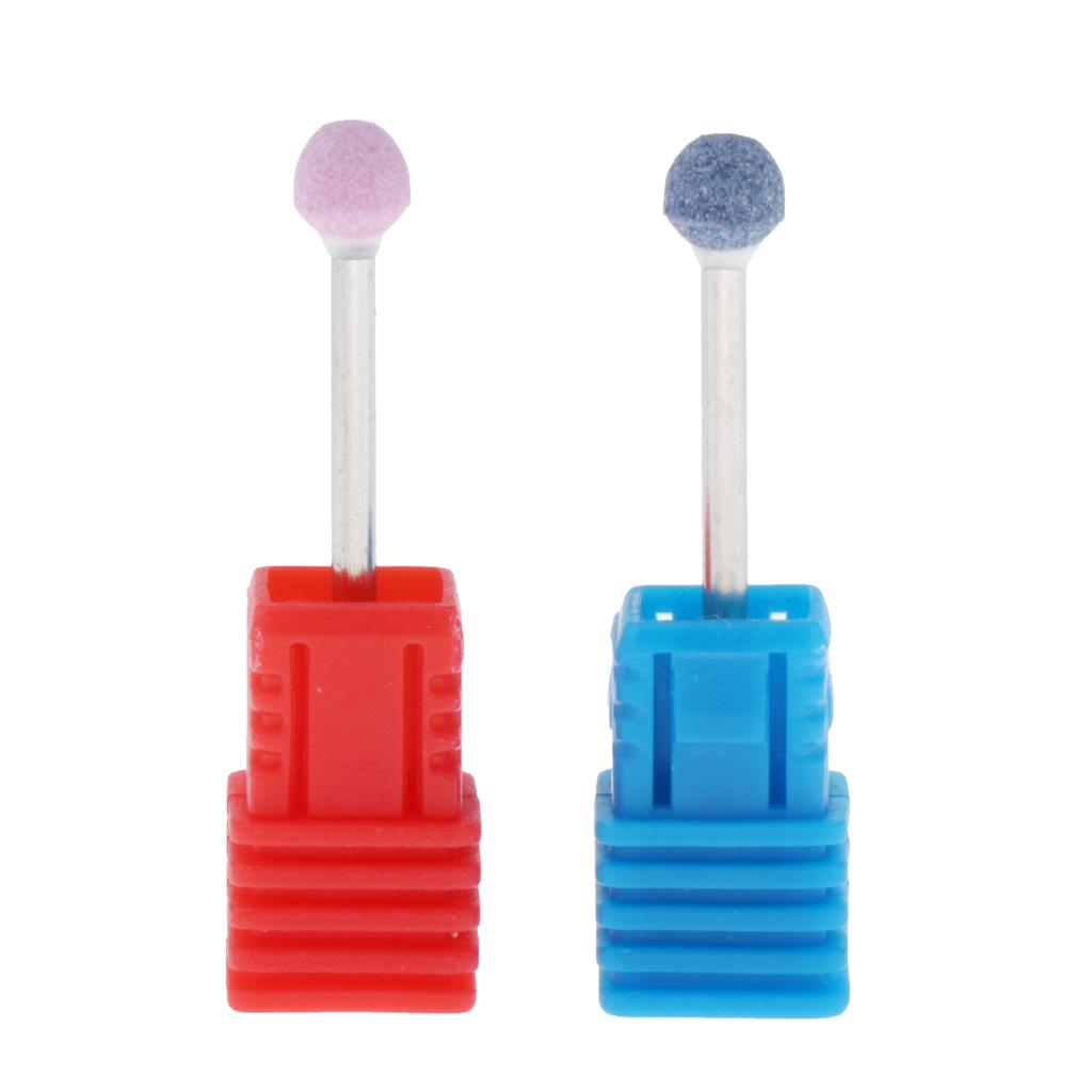 3x2x Nail Drill Bits Ball Head Quartz Rotary Burrs Cuticle Clean Manicure Bit Pink+Blue