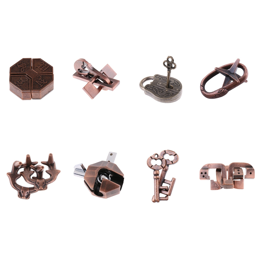 8pc Chinese Lock Puzzle Metal Brain Teaser IQ Test Toys for Adults Children