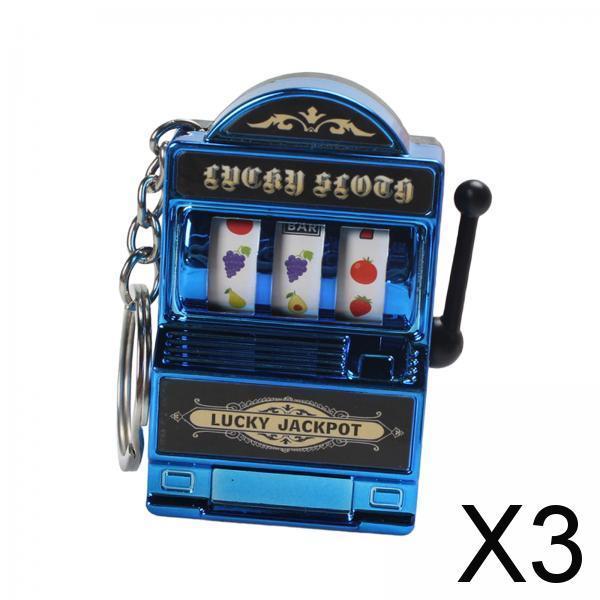 3xMini Slot Machine Keychain Festival Novelty Mini Arcade Game Toy for Boy Men Blue