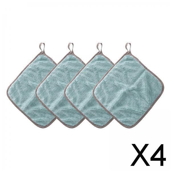 4x4Pcs Absorbent Cleaning Cloth Quick Drying for Furniture Wiping Stains Green