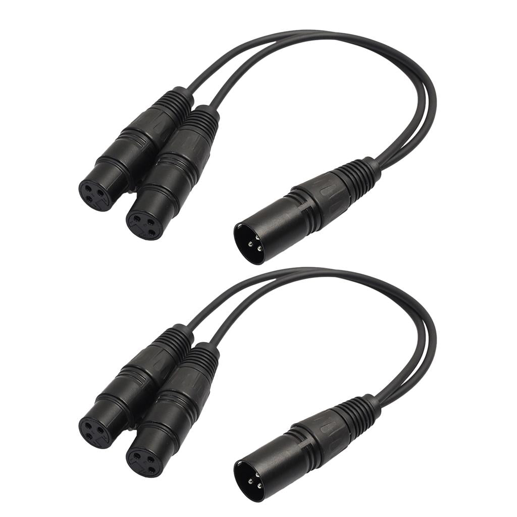 2Pack XLR Audio Y-Splitter Cable Connector 3Pin Male to 2 Female Adapter 1ft