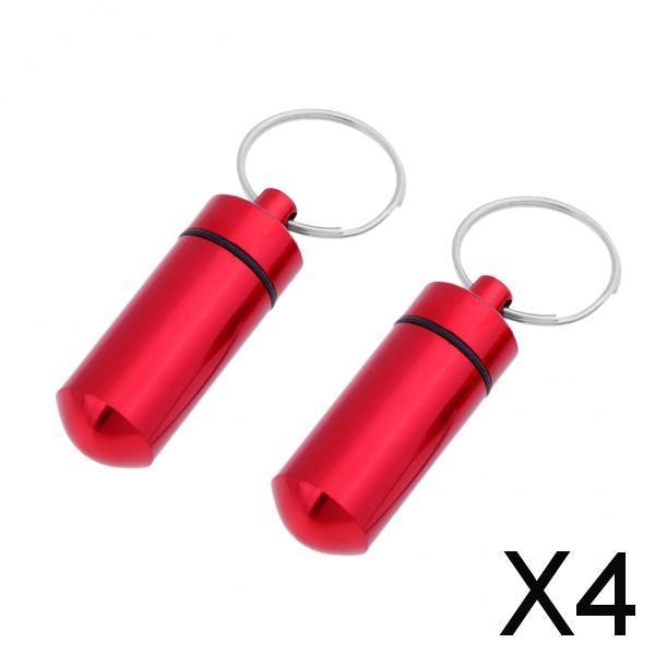 4x2Pcs Waterproof Aluminum Pill Box Case Bottle Cache Drug Holder Keychain Round Red