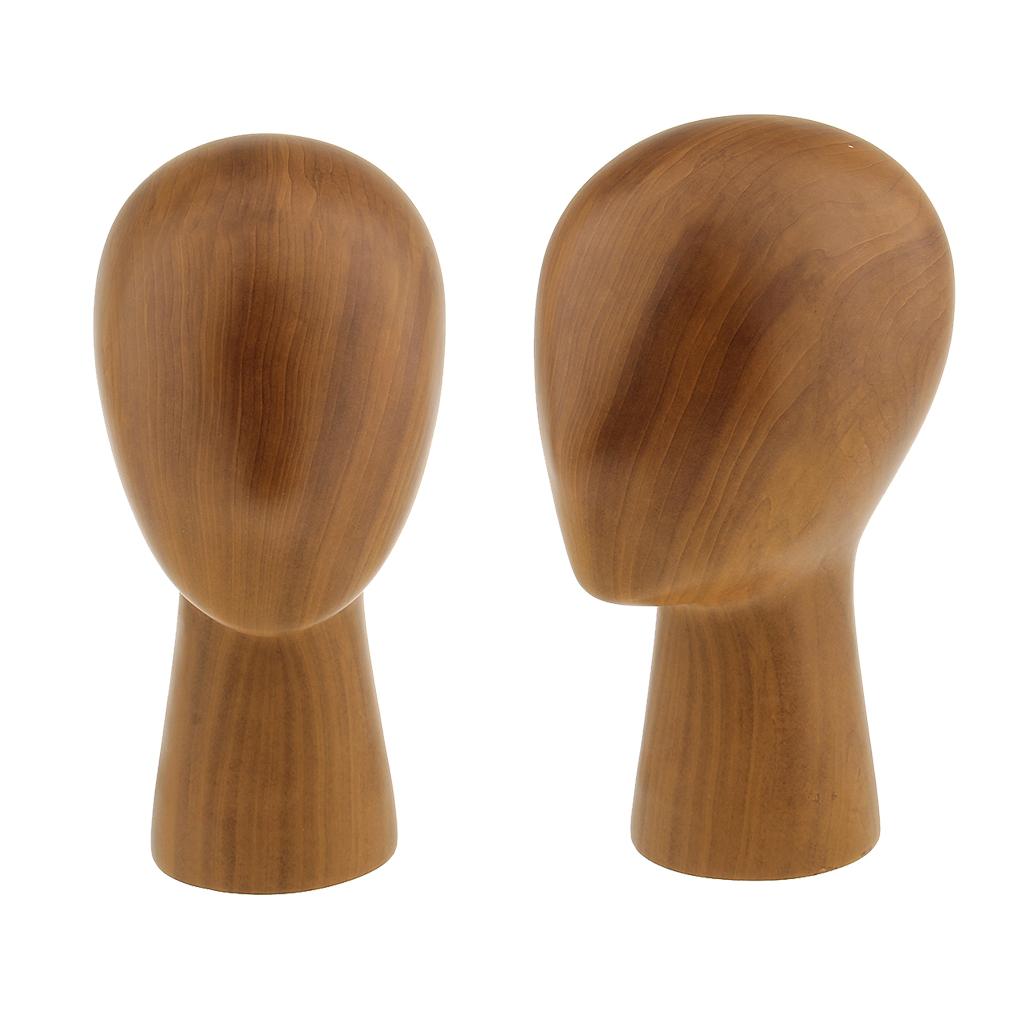 2 Pieces Wood Mannequin Manikin Head Model Hair Wigs Caps Hat Display Stand