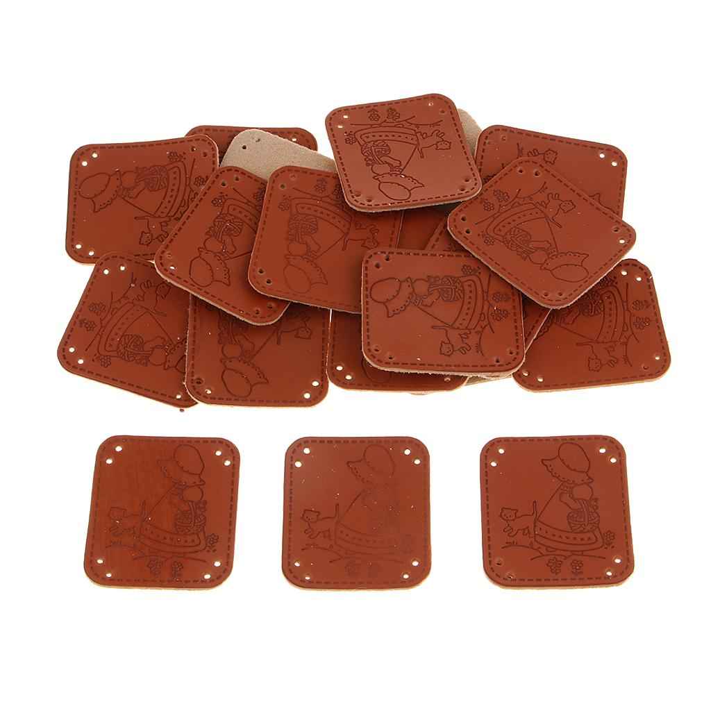 20Pcs PU Leather Labels Handmade Tag DIY Clothes Bag Sewing Craft Girl