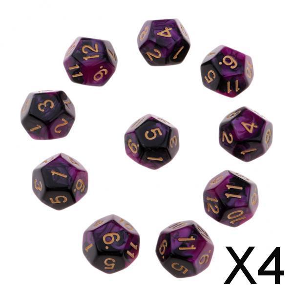 4xMulti-sided Dice Polyhedron Dice D12 for D&D TRPG Table Game Purple+Black