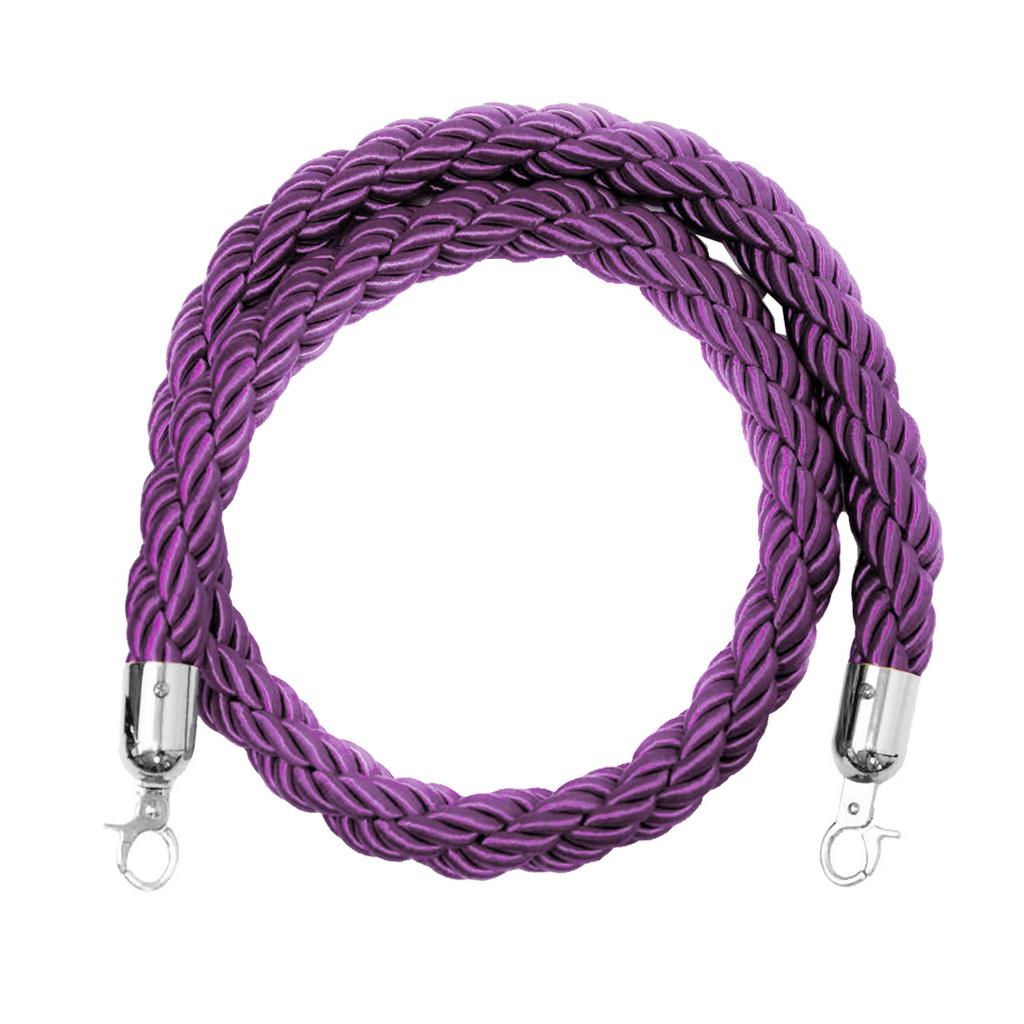 Queue Twisted Barrier Rope with Hooks for Crowd Control Stanchion Purple 3M