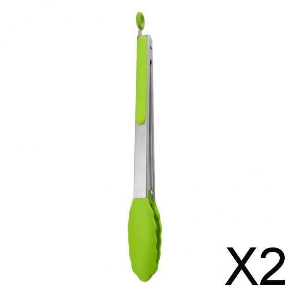 2xKitchen Tongs with Silicone Tips Food BBQ Cooking Utensil 12 inch Green