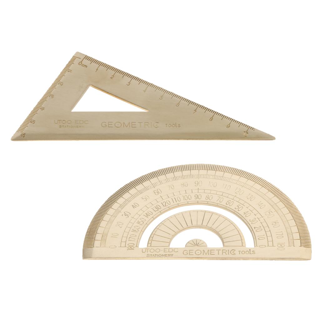 1 Set of Vintage Brass Triangular Graphometer Ruler for School Copper Metal