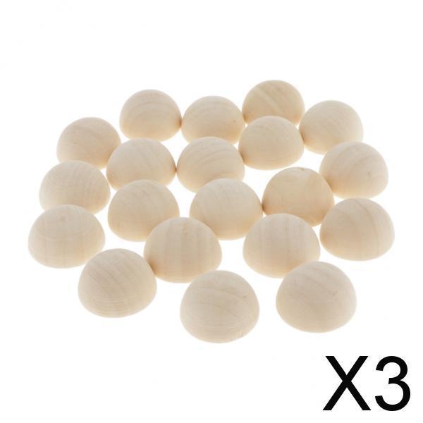 3x20Pcs Half Ball Natural Unfinished Wood For Jewelry Making DIY Crafts 25MM